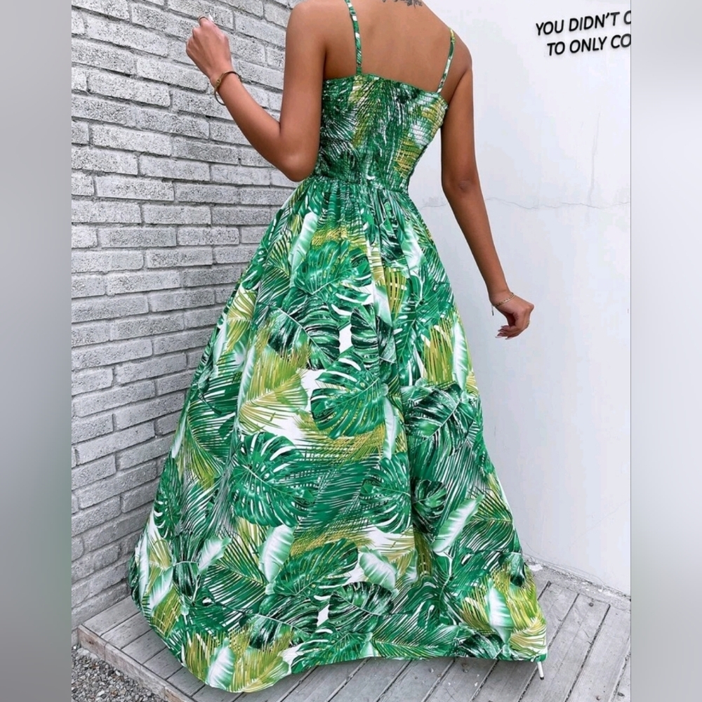 New Tropical Floral Print Maxi Stretch Cami Tube Top Dress Green Lime White - Picture 3 of 8